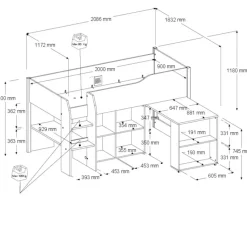 Halfhoogslaper met bureau Moscon 90x200 - wit/eik