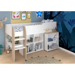 Halfhoogslaper met bureau Moscon 90x200 - wit/eik