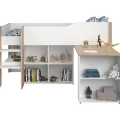 Halfhoogslaper met bureau Moscon 90x200 - wit/eik