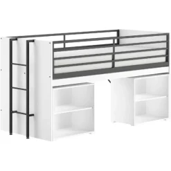 Halfhoogslaper Sammie 90x200cm - met bureau en boekenrekjes - wit