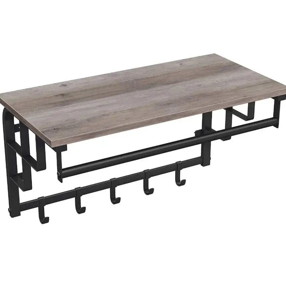 Hangende Kapstok met Plank, 5 haken - Grijs zwart