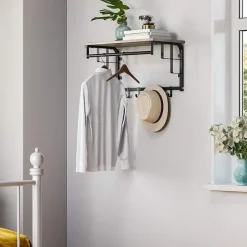 Hangende Kapstok met Plank, 5 haken - Grijs zwart
