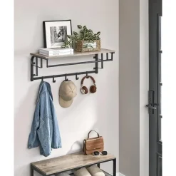 Hangende Kapstok met Plank, 5 haken - Grijs zwart