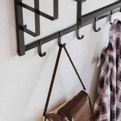 Hangende Kapstok met Plank, 5 haken - Grijs zwart