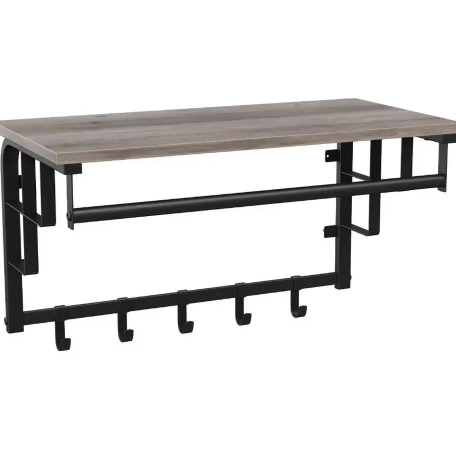 Hangende Kapstok met Plank, 5 haken - Grijs zwart