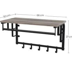 Hangende Kapstok met Plank, 5 haken - Grijs zwart