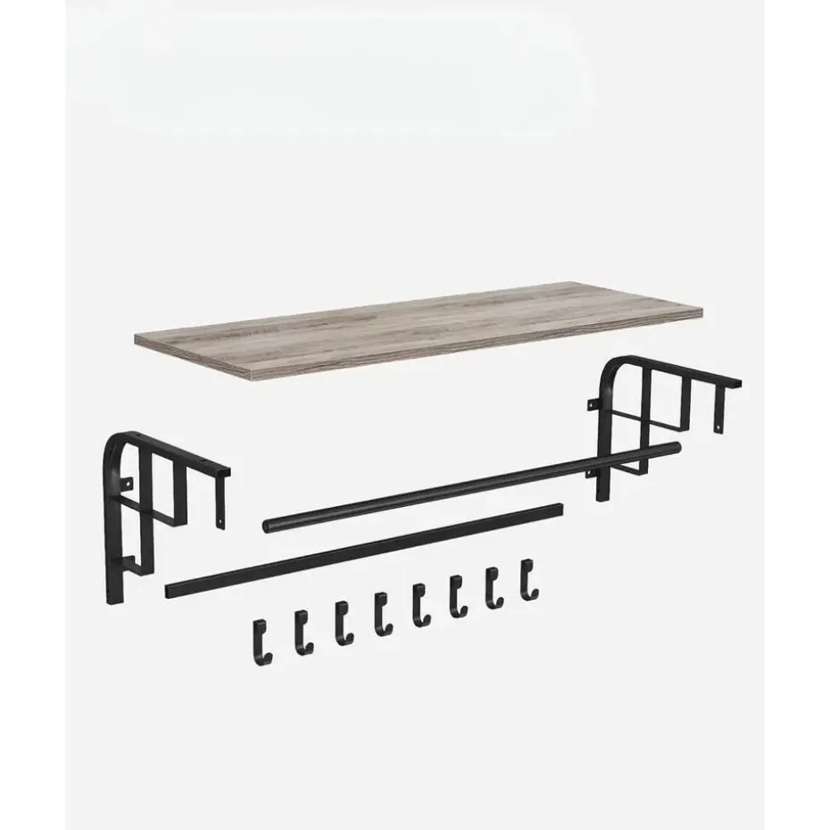 Hangende Kapstok met Plank, 5 haken - Grijs zwart