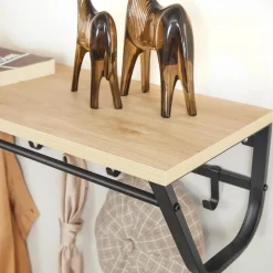 Hangende Kapstok voor Muur of Wand - 8 Haken en 1 Bar - 90 cm Lang - Lichte Eik