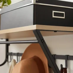 Hangende Kapstok voor Muur of Wand - 8 Haken en 1 Bar - 90 cm Lang - Lichte Eik