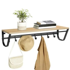 Hangende Kapstok voor Muur of Wand - 8 Haken en 1 Bar - 90 cm Lang - Lichte Eik