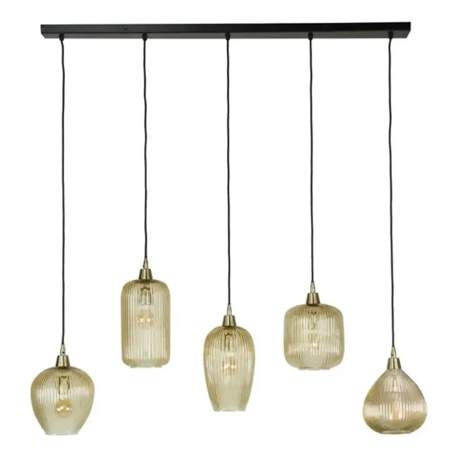 Hanglamp Ella glas amber rond 5-lichts 20x120x150 cm Amber color glas