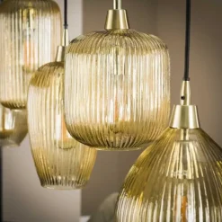 Hanglamp Ella glas amber rond 5-lichts 20x120x150 cm Amber color glas