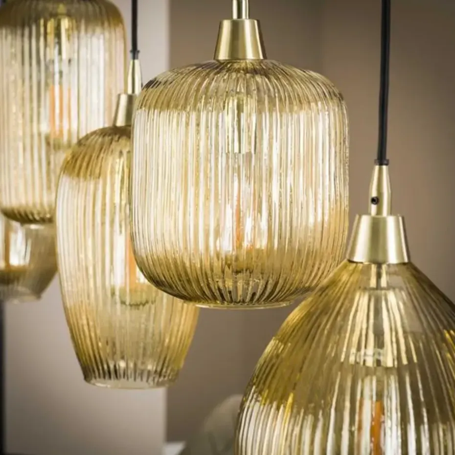 Hanglamp Ella glas amber rond 5-lichts 20x120x150 cm Amber color glas