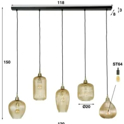Hanglamp Ella glas amber rond 5-lichts 20x120x150 cm Amber color glas