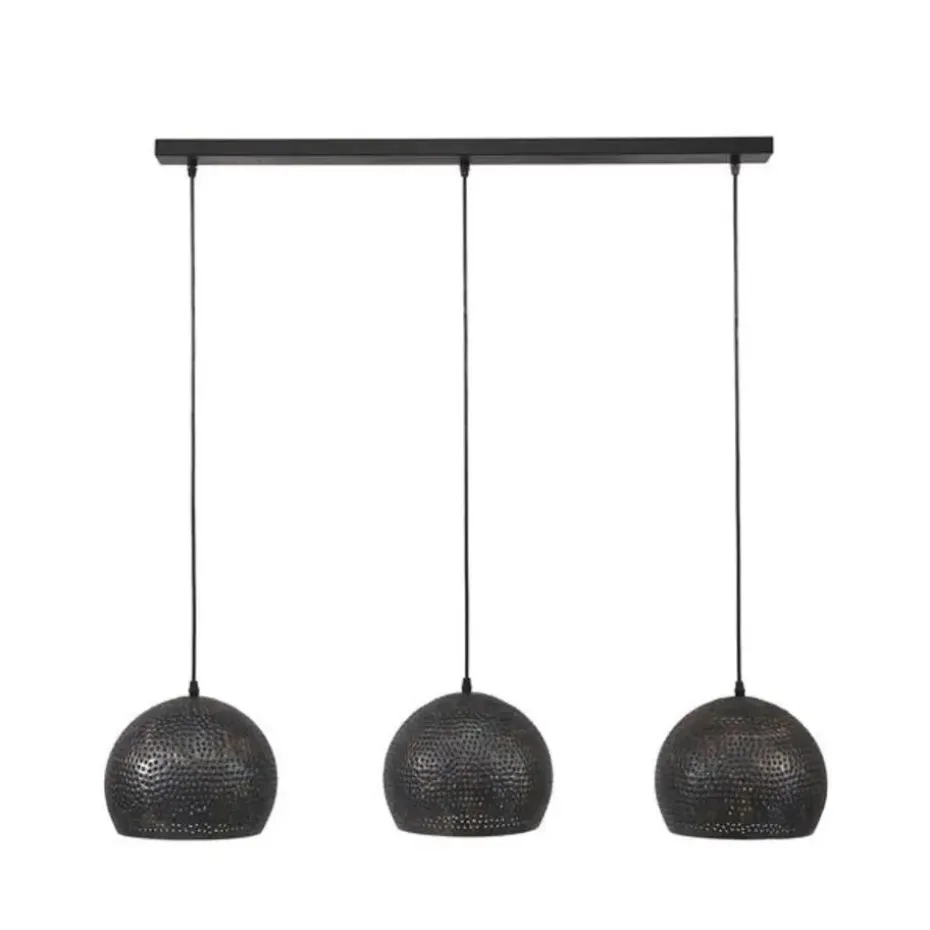 Hanglamp industrieel Aya 3-lichts zwart bruin 25x110x150 cm Zwart bruin