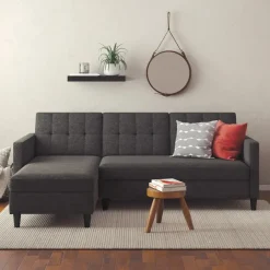 Hartford - 3-zits hoekslaapbank in antraciet stof