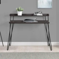 Haven - Bureau in donkerbruin met metalen poten
