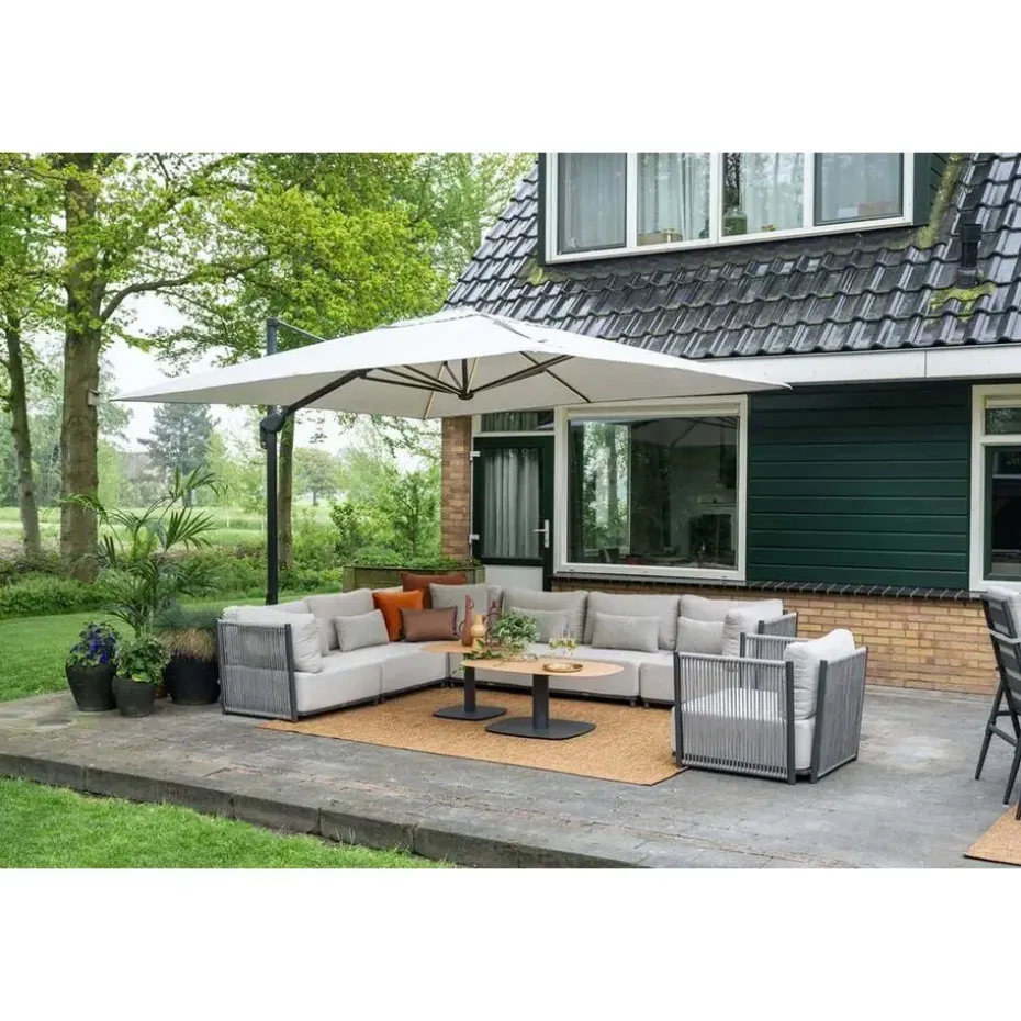 Hawaii Big Pole telescoop parasol - 350x350cm -carbon black-royal zand
