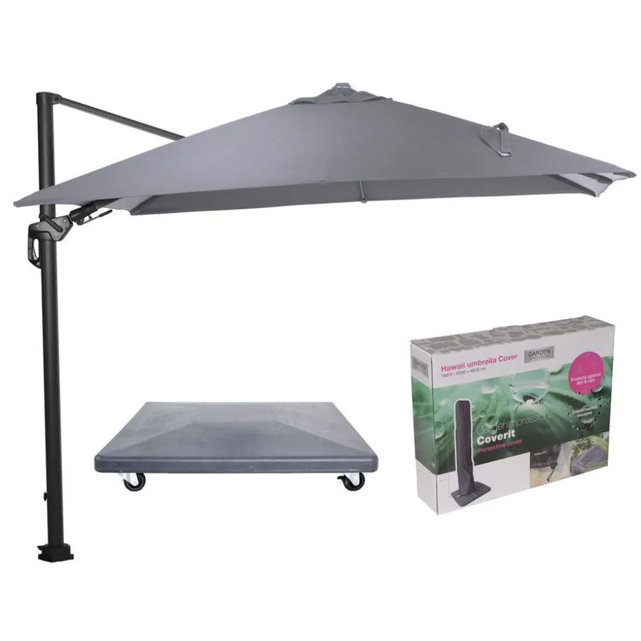 Hawaii Lumen parasol - lichtgrijs doek - incl. 90 kg voet en hoes