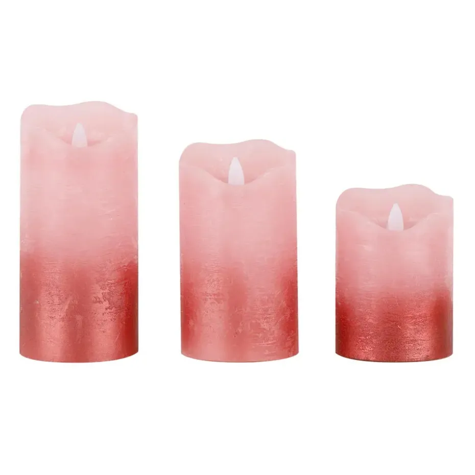 HI LED kaarsen - set van 3x st - roze - half metallic -met timer