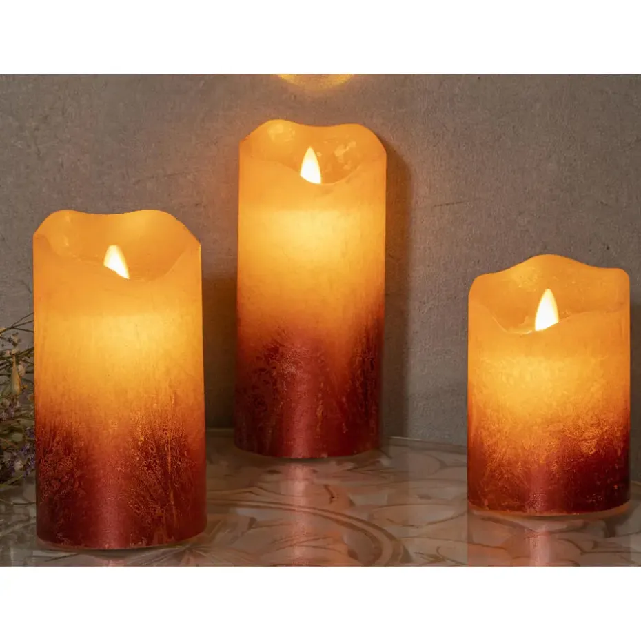 HI LED kaarsen - set van 3x st - roze - half metallic -met timer