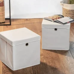 HI Opbergmand - grijs - 30 x 30 cm - kunststof - met deksel