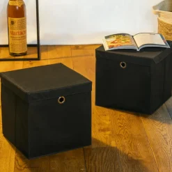 HI Opbergmand - zwart - 30 x 30 cm - kunststof - met deksel