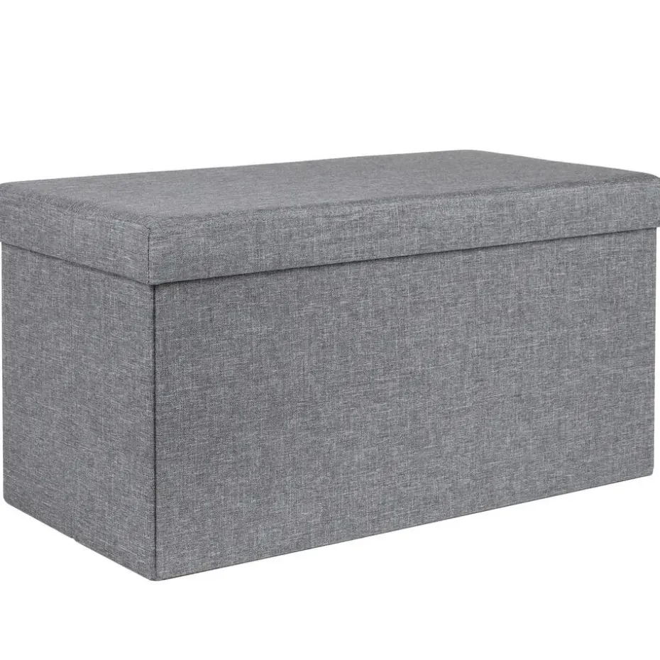 HI poef/hocker/opbergbox - grijs - mdf - 76 x 38 cm