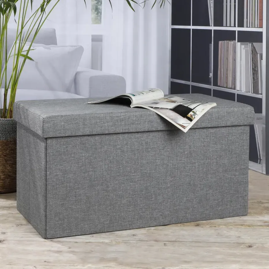 HI poef/hocker/opbergbox - grijs - mdf - 76 x 38 cm