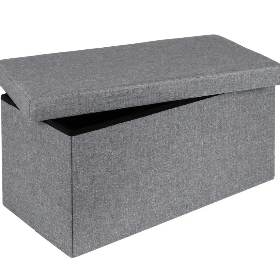 HI poef/hocker/opbergbox - grijs - mdf - 76 x 38 cm