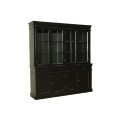 Hioshop Amaretta vitrinekast 4 deuren- zwart antiek gepatineerd Breedte 186