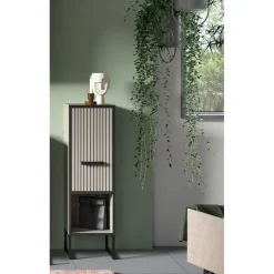 Hioshop Bagno badkamerkast 1 deur 1 vak lichtgrijs- crèmekleurig