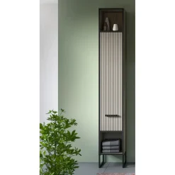 Hioshop Bagno kolomkast 1 deur 2 vakken lichtgrijs- crèmekleurig