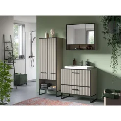 Hioshop Bagno spiegelkast 3 spiegeldeuren lichtgrijs- crèmekleurig