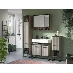 Hioshop Bagno spiegelkast 3 spiegeldeuren lichtgrijs- crèmekleurig