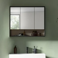 Hioshop Bagno spiegelkast 3 spiegeldeuren lichtgrijs- crèmekleurig