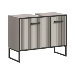 Hioshop Bagno wastafel 2 deuren lichtgrijs- crèmekleurig