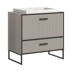 Hioshop Bagno wastafel incl wasbak 1 lade 1 klepdeur lichtgrijs- crèmekleurig