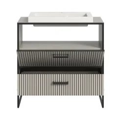 Hioshop Bagno wastafel incl wasbak 1 lade 1 klepdeur lichtgrijs- crèmekleurig