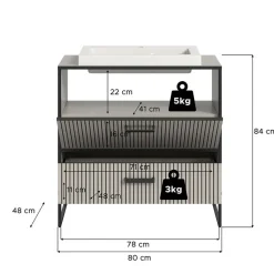 Hioshop Bagno wastafel incl wasbak 1 lade 1 klepdeur lichtgrijs- crèmekleurig