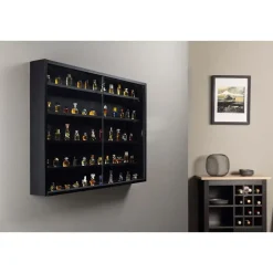 Hioshop Blacklava vitrinekast vitrinekast- 2 schuifdeuren zwart