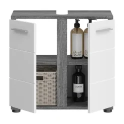 Hioshop Blake wastafel 2 deuren wit hoogglans- grijs