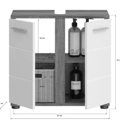 Hioshop Blake wastafel 2 deuren wit hoogglans- grijs