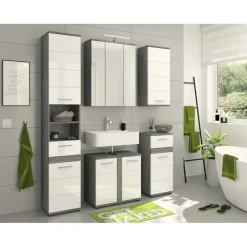 Hioshop Blake wastafel 2 deuren wit hoogglans- grijs