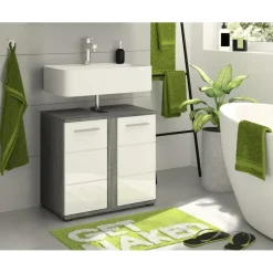 Hioshop Blake wastafel 2 deuren wit hoogglans- grijs