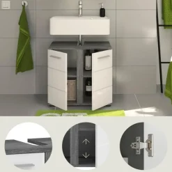 Hioshop Blake wastafel 2 deuren wit hoogglans- grijs