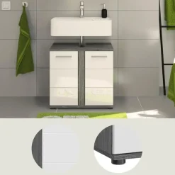 Hioshop Blake wastafel 2 deuren wit hoogglans- grijs