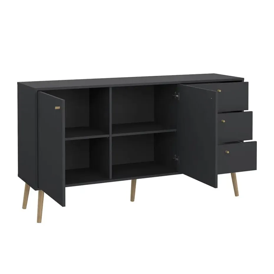 Hioshop Bodo dressoir 2 deuren- 3 lades matgrijs