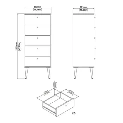 Hioshop Bodo kommode 5 lades wit