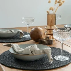 Hioshop Bombay Placemat Ø38cm- set van 4 donkergrijs